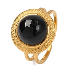 Black Onyx Круглые кольца на палец из натурального черного оникса, золотистый тон 304 манжеты из нержавеющей стали для женщин, 15 мм, внутренний диаметр: 17 мм