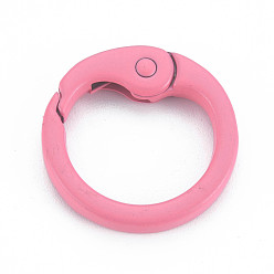 Hot Pink Spray Painted Alloy Spring Gate Rings, Cadmium Free & Nickel Free & Lead Free, O Rings, Hot Pink, 25x4mm, Hole: 19mm