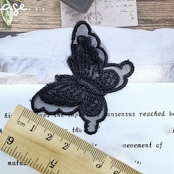 Черный 3d двухслойная компьютеризированная вышивка из органзы, украшения, аксессуары, бабочка, для платья своими руками, шляпа, чёрные, 40x56 мм
