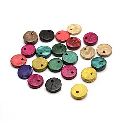 Mixed Color Dyed Flat Round Coconut Charms, Mixed Color, 12x2~6mm, Hole: 1mm, about 1078pcs/500g
