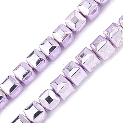 С Фиолетовым Покрытием Гальванические нити из синтетических немагнитных гематитовых бусин, граненые, бусины-кубы с настольной огранкой, с фиолетовым покрытием, 6x6x5.5~6 мм, отверстие : 1 мм, около 70~71 шт / нитка, 15.75~15.98'' (40~40.6 см)