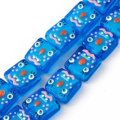 Dodger Blue Handmade Lampwork Beads Strands, with Enamel, Square with Snowman Pattern, Dodger Blue, 14x14.5~15.5x6mm, Hole: 1.6mm, about 25pcs/strand, 14.25 inch(36.2cm)