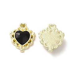Black Alloy Pendant, with Glass, Light Gold, Lead Free & Cadmium Free, Heart Charm, Black, 17x15x5mm, Hole: 1.5x2mm