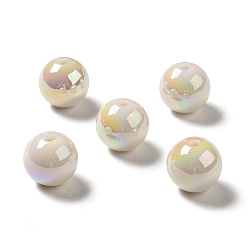 Beige UV Plating Opaque Rainbow Iridescent Acrylic Beads, Round, Beige, 15~15.5x15.5~16mm, Hole: 2.7~2.8mm