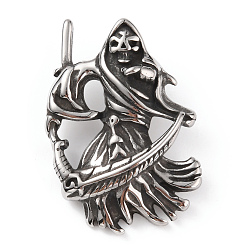 Antique Silver 304 Stainless Steel Pendants, God of Death Charm, Antique Silver, 44.5x32x16mm, Hole: 9x5mm