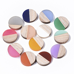 Mixed Color Resin & Wood Cabochons, Flat Round, Two Tone, Mixed Color, 15x3.5mm