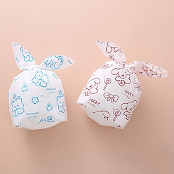 Mixed Color 100Pcs Cartoon Plastic Candy Bags, Rabbit Ear Bags, Gift Bags, Two-Side Printed, Dog Pattern, Mixed Color, 22x13cm
