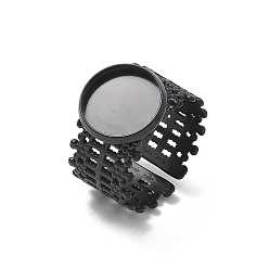 Black 304 Stainless Steel Cuff Ring Components, Round Bezel Pad Ring Setting, Ion Plating(IP), Long-Lasting Plated, Black, 19mm, Tray Size: 12mm