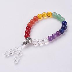 Mixed Stone Natural Gemstone Beads Stretch Bracelets, with Alloy Findings, Burlap Packing Pouches Drawstring Bags, 2 inch(5cm)