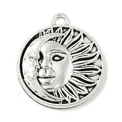 Antique Silver Tibetan Style Alloy Pendants, Flat Round with Moon and Sun, Nickel, Antique Silver, 29x25x3mm, Hole: 2.5mm