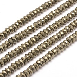 Pyrite Faceted Rondelle Natural Pyrite Beads Strands, 4x3mm, Hole: 1mm, about 135pcs/strand, 15.7 inch