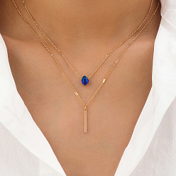 X0764-6 Fashionable Double-layer Waterdrop-shaped Pendant Necklace with Tassel - European and American Style