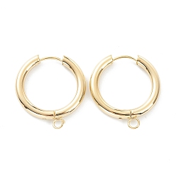 Real 24K Gold Plated 201 Stainless Steel Huggie Hoop Earring Findings, with Horizontal Loop and 316 Surgical Stainless Steel Pin, Real 24K Gold Plated, 25x23x3mm, Hole: 2.5mm, Pin: 1mm