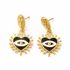 Синий Серьга-гвоздик из латуни с кубическим цирконием, эмалированное сердце с подвеской в виде глаза для женщин, реальный 18 k позолоченный, без свинца и без кадмия, синие, 33 мм, штифты : 1 мм