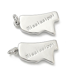 Платина Латунные подвески, самородки со словом «очарование Миссисипи», долговечный, стойки покрытие, без свинца и без кадмия, платина, 21x12x2.5 мм, Перейти кольцо: 5x1 мм, 3 mm внутреннего диаметра.