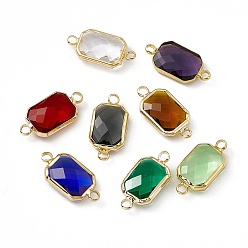 Mixed Color Transparent K9 Glass Connector Charms, with Light Gold Plated Brass Findings, Faceted, Rectangle Links, Mixed Color, 22x11x5mm, Hole: 2mm
