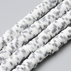 White Handmade Polymer Clay Beads Strands, for DIY Jewelry Crafts Supplies, Heishi Beads, Disc/Flat Round, White, 6x0.5~1mm, Hole: 1.8mm, about 320~447pcs/strand, 15.75 inch~16.14 inch(40~41cm)