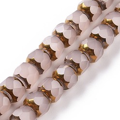 Thistle Electroplate Opaque Glass Beads Strands, Half Golden Plated, Long-Lasting Plated, Faceted, Rondelle, Thistle, 7.5x6mm, Hole: 1.2mm, about 60pcs/strand, 15.75''(40cm)