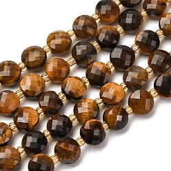 Тигровый глаз Природных тигровый глаз бисер нитей, граненые, плоско-круглые, 6~6.5x6x3.5~4 мм, отверстие : 1 мм, около 52 шт / нитка, 14.57 дюйм (37 см)