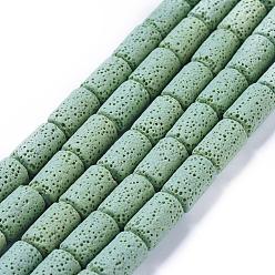 Темный Морско-зеленый Бусы из натуральной лавы, окрашенные, колонка, темно-зеленый, 14~15x8 мм