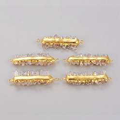 Quartz Crystal Natural Quartz Crystal Links, Rock Crystal, with Golden Brass Findings, Nuggets Bullet, 44~55x15~20x5~7mm, Hole: 1.5~1.8mm