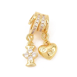 Letter I Латунные микропаве прозрачные подвески с фианитом, сердце прелести, долговечный, стойки покрытие, без кадмия и без свинца, реальный 18 k позолоченный, Буква "i", 24 мм, отверстия : 3 mm и 4 мм, Сердце: 8.5x8x3.5 mm, Письмо: 10.5x6x3.5 мм