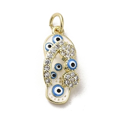 White Brass Micro Pave Cubic Zirconia Pendants, with Enamel, with Jump Ring, Real 18K Gold Plated, Slipper
 with Evil Eye, White, 20x8.5x5.7mm, Hole: 3.2mm