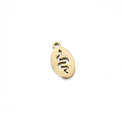 Real 18K Gold Plated Ion Plating(IP) 304 Stainless Steel Charms, Oval with Snake Charm, Long-Lasting Plated, Real 18K Gold Plated, 14.5x8mm