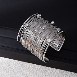 Платина Браслеты-манжеты из железной проволоки, широкие браслеты для женщин, со стразами, платина, внутренний диаметр: 2.56 дюйм (6.5 см), шириной 55 мм 