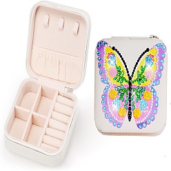 Floral White Imitation Leather Butterfly Diamond Jewelry Box Sets, DIY Handmade Portable Diamond Sticking Fashion Jewelry Box, Include Diamond Pack, Diamond Material Pack Pen, Diamond Tray, Clay Glue, Floral White, 100x100x50mm