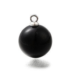 Черный Подвески из АБС-пластика с жемчугом, круглые, с петлей из платинового сплава, чёрные, 15x12 мм, отверстие : 1.6 мм