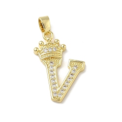 Letter V Латунные микро проложить кубического циркония подвески, без кадмия и без свинца, реальный 18 k позолоченный, Буква V, 25x19x4 м, отверстие : 2.5x5.5 мм