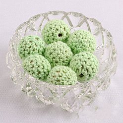 Pale Green Handmade Woolen Macrame Wooden Pom Pom Ball Beads, for Baby Teether Jewelry Beads DIY Necklace Bracelet, Pale Green, 20mm