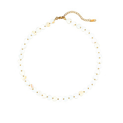 Heart Natural Shell & Real 18K Gold Plated Stainless Steel Beaded Necklaces, Heart, 15.75 inch(40cm).