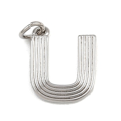 Letter U Латунные подвески, с целью перехода в кольце, письмо амулеты, стойки покрытие, долговечный, без кадмия и без свинца, платина, Буква U, 14x12.5x1.5 мм, отверстие : 3.5 мм