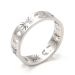 Нержавеющая Сталь Цвет 201 кольца для пальцев из нержавеющей стали для женщин, выдолбить кольцо солнца и луны, цвет нержавеющей стали, 5 мм, внутренний диаметр: американский размер 7 1/4 (17.5 мм)