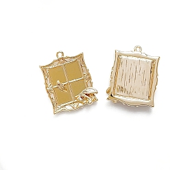 Настоящее золото 18K Латунные подвески, прелести фоторамки, реальный 18 k позолоченный, 24x19 мм