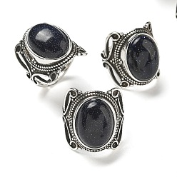 Синий Драгоценный Камень Регулируемые кольца из синтетического синего золота с золотым камнем, без свинца и без кадмия, старинные посеребренные латунные перстни для женщин, овальные, 20.5 мм, внутренний диаметр: 17 мм