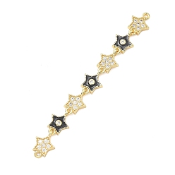 Черный Латунные микрокристаллы с прозрачным кубическим цирконием 7 подвески-соединители в форме звезд, с эмалью, без свинца и без кадмия, стойки покрытие, долговечный, реальный 18 k позолоченный, чёрные, 80 мм, отверстие : 1.2 мм