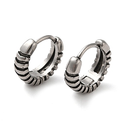 Antique Silver 316 Surgical Stainless Steel Grooved Hoop Earrings, Antique Silver, 13.5x5mm