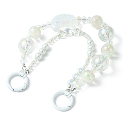 Clear AB Acrylic & Glass Beaded Mobile Straps, Multifunctional Chain, with Alloy Spring Gate Ring, Round & Moon & Heart, Clear AB, 515mm