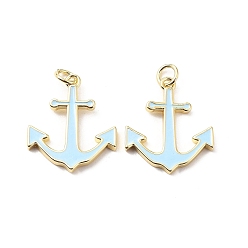 Светло-Синий Латунь эмаль подвески, с прыжковых колец, Якорь прелести, стойки покрытие, реальный 18 k позолоченный, без свинца и без кадмия, долговечный, голубой, 20.5x17.5x2 мм, отверстие : 3.3 мм