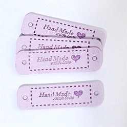 Thistle Imitation Leather Label Tags, with Holes & Word Hand Made with love, for DIY Jeans, Bags, Shoes, Hat Accessories, Rounded Rectangle, Thistle, 15x55mm