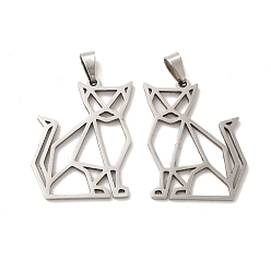 Stainless Steel Color 201 Stainless Steel Origami Pendants, Cat Outline Charms, Stainless Steel Color, 29.5x22x1.5mm, Hole: 6.5x3mm
