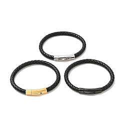 Mixed Color Leather Braided Cord Bracelet with 304 Stainless Steel Clasp for Men Women, Black, Mixed Color, 8-1/2 inch(21.5cm)