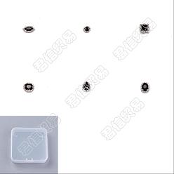 Black 24Pcs 6 Style Sew on Rhinestone, Glass Rhinestone, with Silver Plated Brass Findings, Garment Accessories, Horse Eye & Round & Square & Flat Round & Teardrop & Oval, Black, 4pcs/style