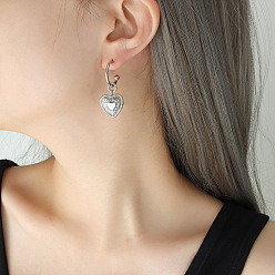 F257-Steel-colored Earrings Ensemble collier et boucles d'oreilles coeur à la mode en acier titane pour femme