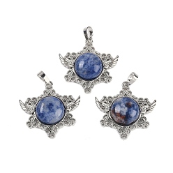 Содалитовое Природные подвески содалитом, с реечной обшивкой латунными выводами, платина, без кадмия и без свинца, звезда, 35x34x7.5~8 мм, отверстие : 5x8 мм