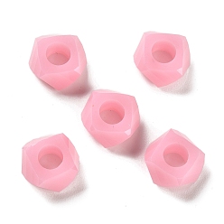 Pearl Pink Resin European Beads, Large Hole Beads, Faceted, Polygon, Pearl Pink, 13~13.5x8mm, Hole: 5.7mm