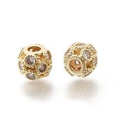 Light Gold Латунные микропаве прозрачные кубики из циркония, стойки покрытие, долговечный, без свинца и без кадмия, полый круглый, золотой свет, 8x6.5 мм, отверстие : 3 мм